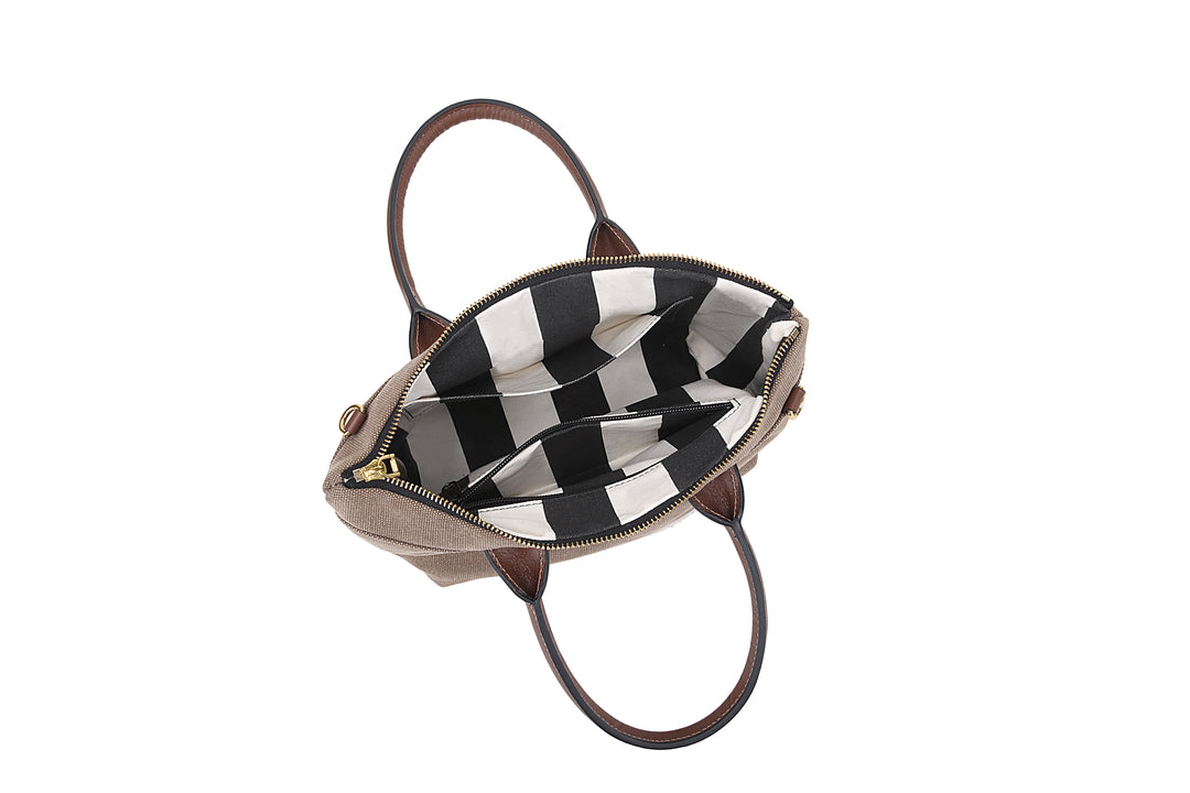 Dot Mini Tote | Chocolate Washed Canvas + Brown Leather