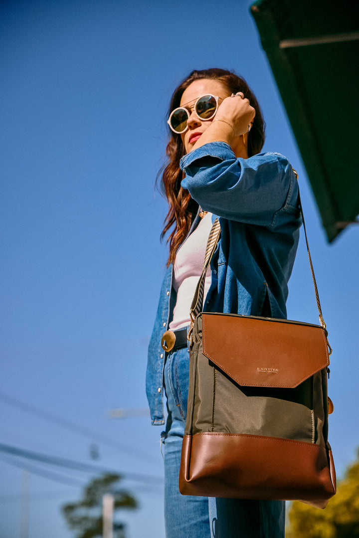 Corbin | Black Washed Canvas + Brown Leather