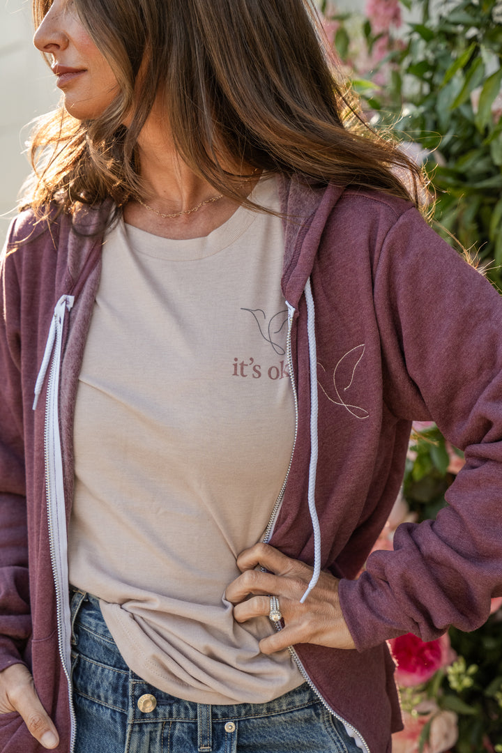 Maroon Zip-Up Fleece Hooded Sweatshirt | R. Riveter x Nightbirde Foundation Collection