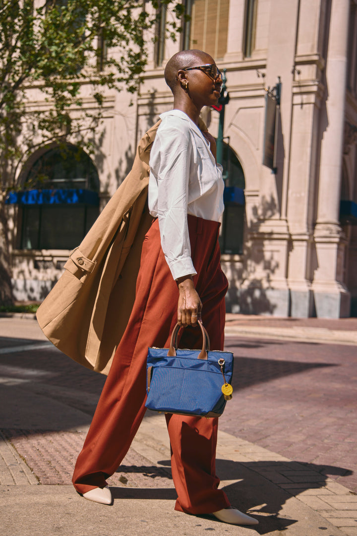 Dot | Navy Nylon + Brown Leather