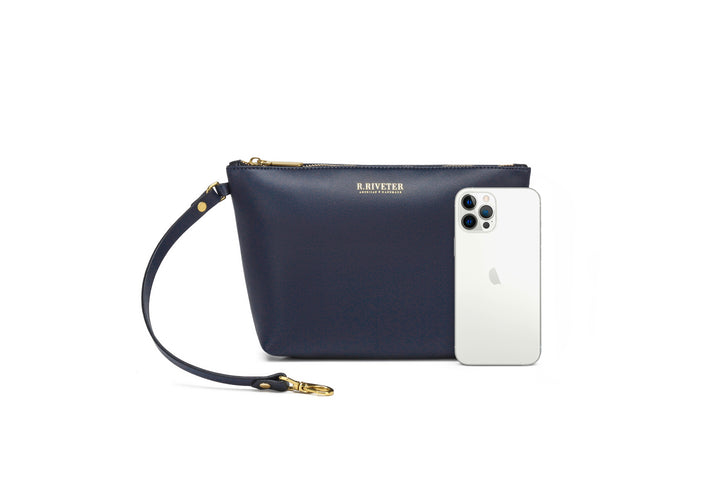 Naomi | Signature Navy Leather Zipper Clutch