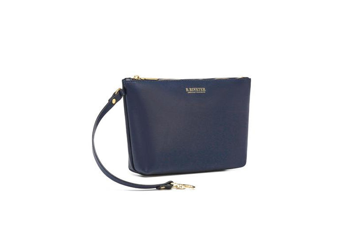 Naomi | Signature Navy Leather Zipper Clutch