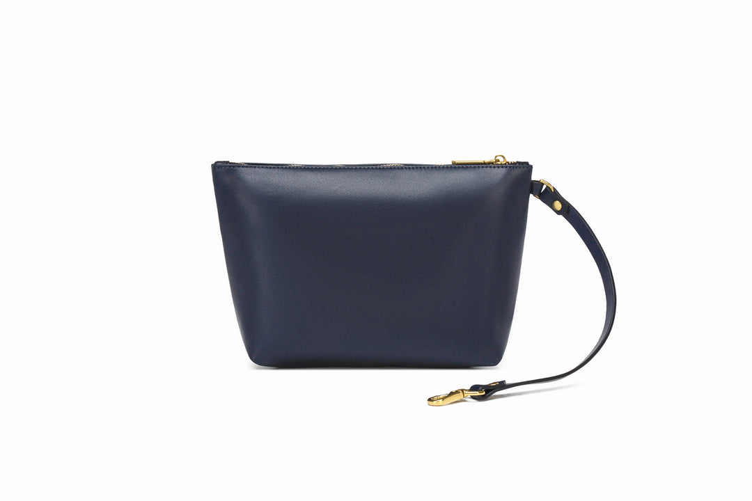 Naomi | Signature Navy Leather Zipper Clutch