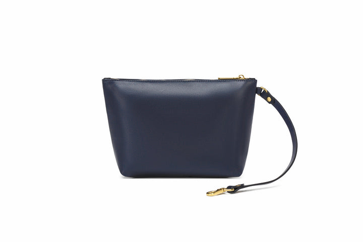 Naomi | Signature Navy Leather Zipper Clutch