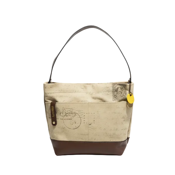 Sophia Hobo Shoulder Bag | Canvas Letters to Home + Brown Leather