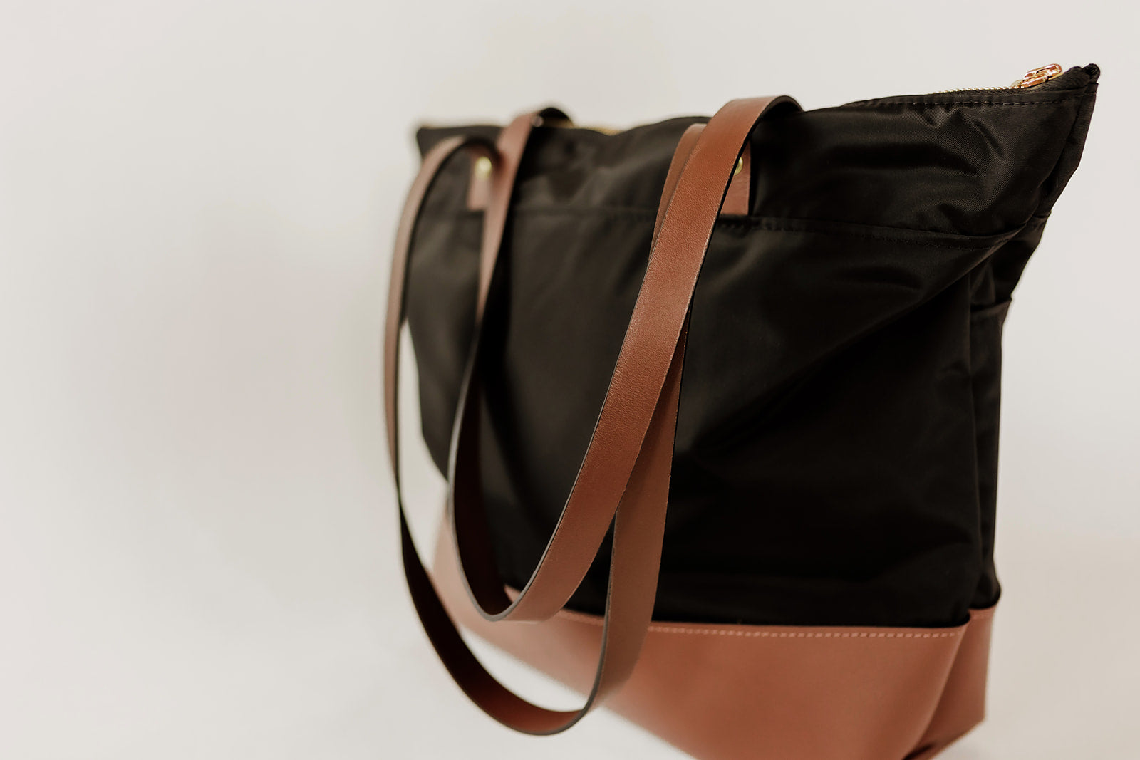 Harriet Tote Bag | Black Nylon + Brown Leather – R. Riveter