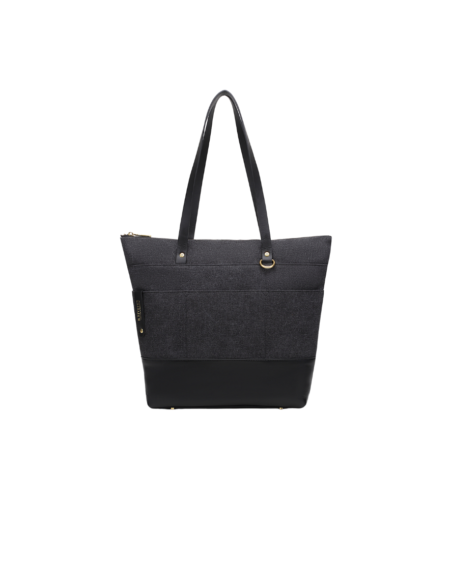 Harriet Tote Bag | Black Washed Canvas + Black Leather