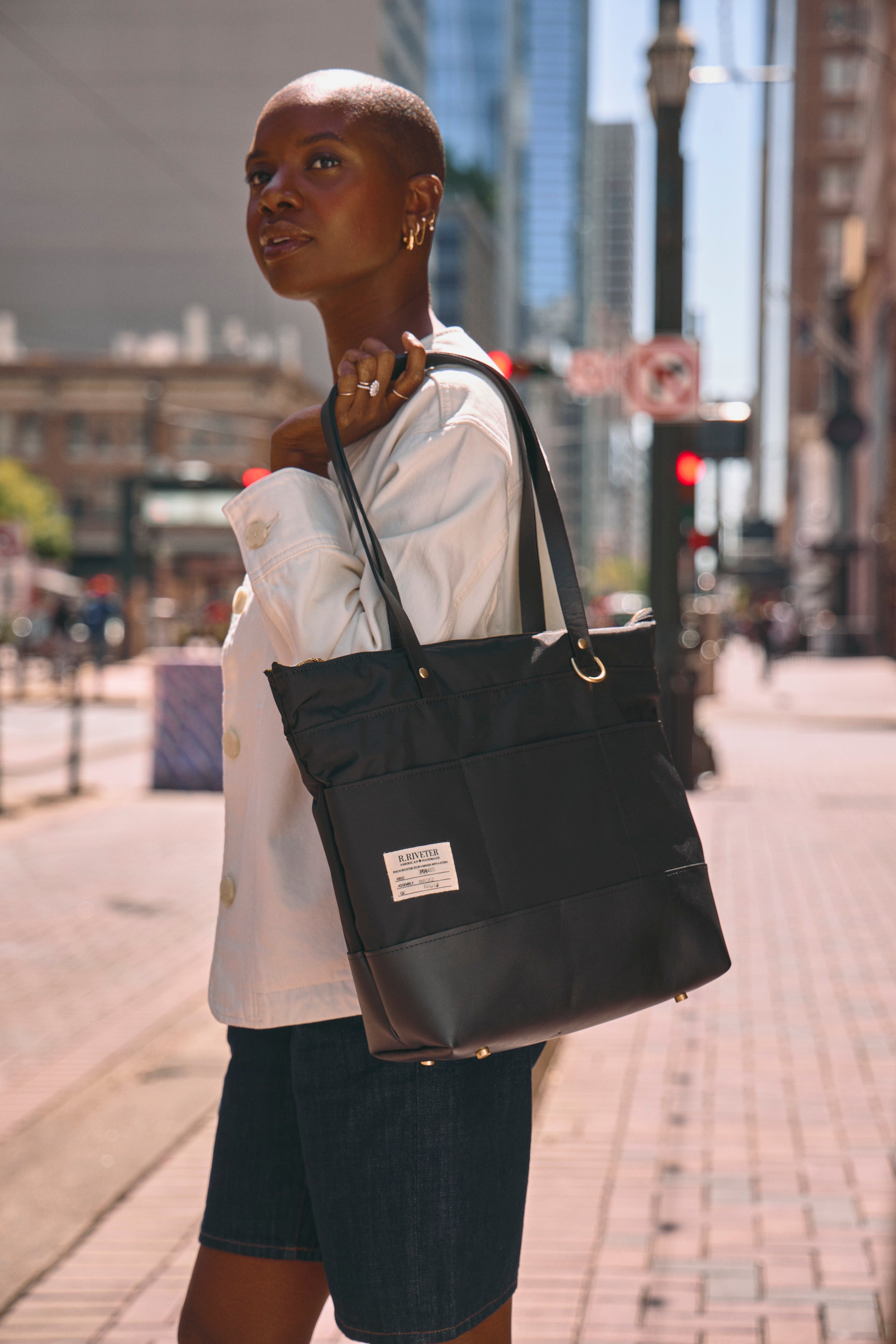 Harriet Black Nylon Black Leather R. Riveter