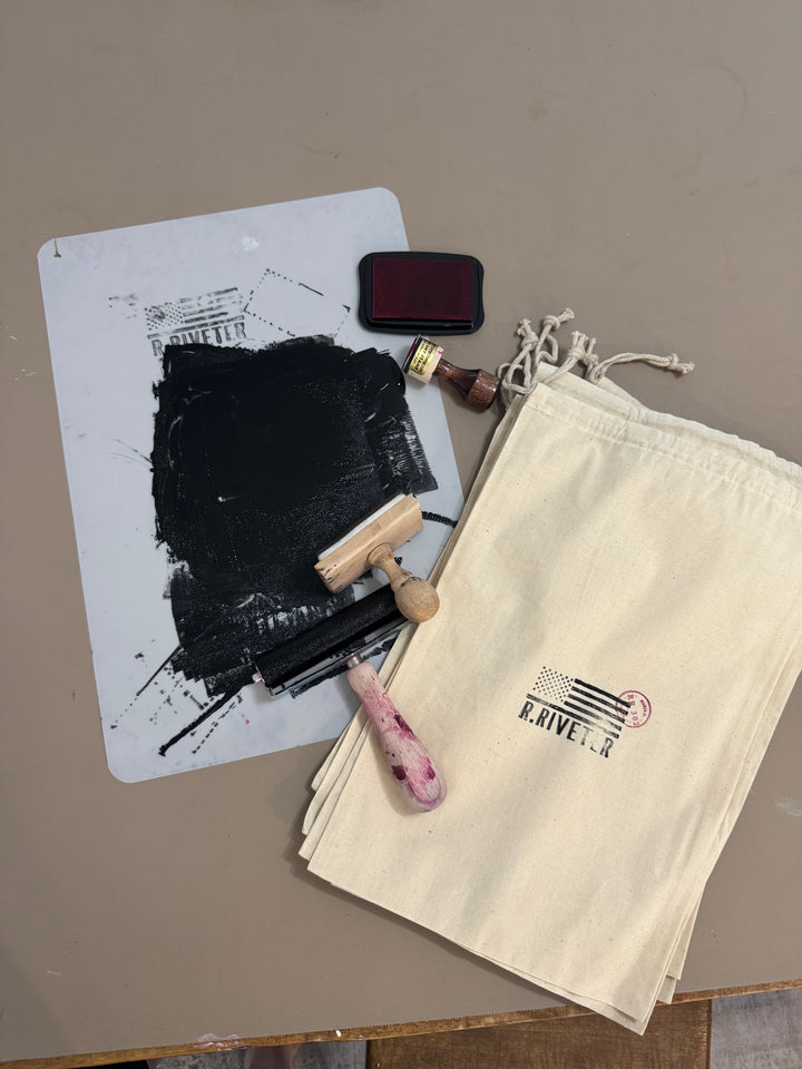 Hand Stamped Drawstring reusable Giftbag -Cotton