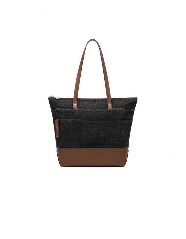 Harriet Tote Bag | Black Washed Canvas + Brown Leather
