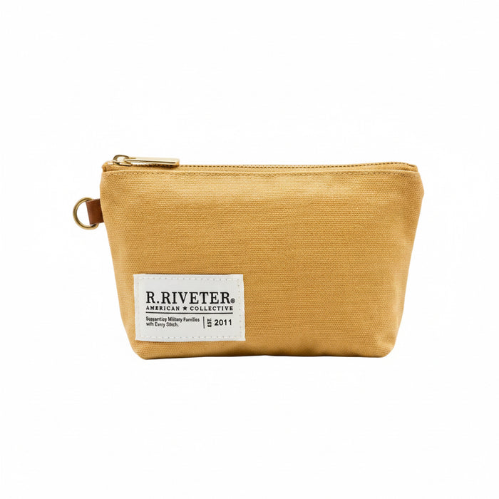 Beige pouch with R. Riveter label on a white background
