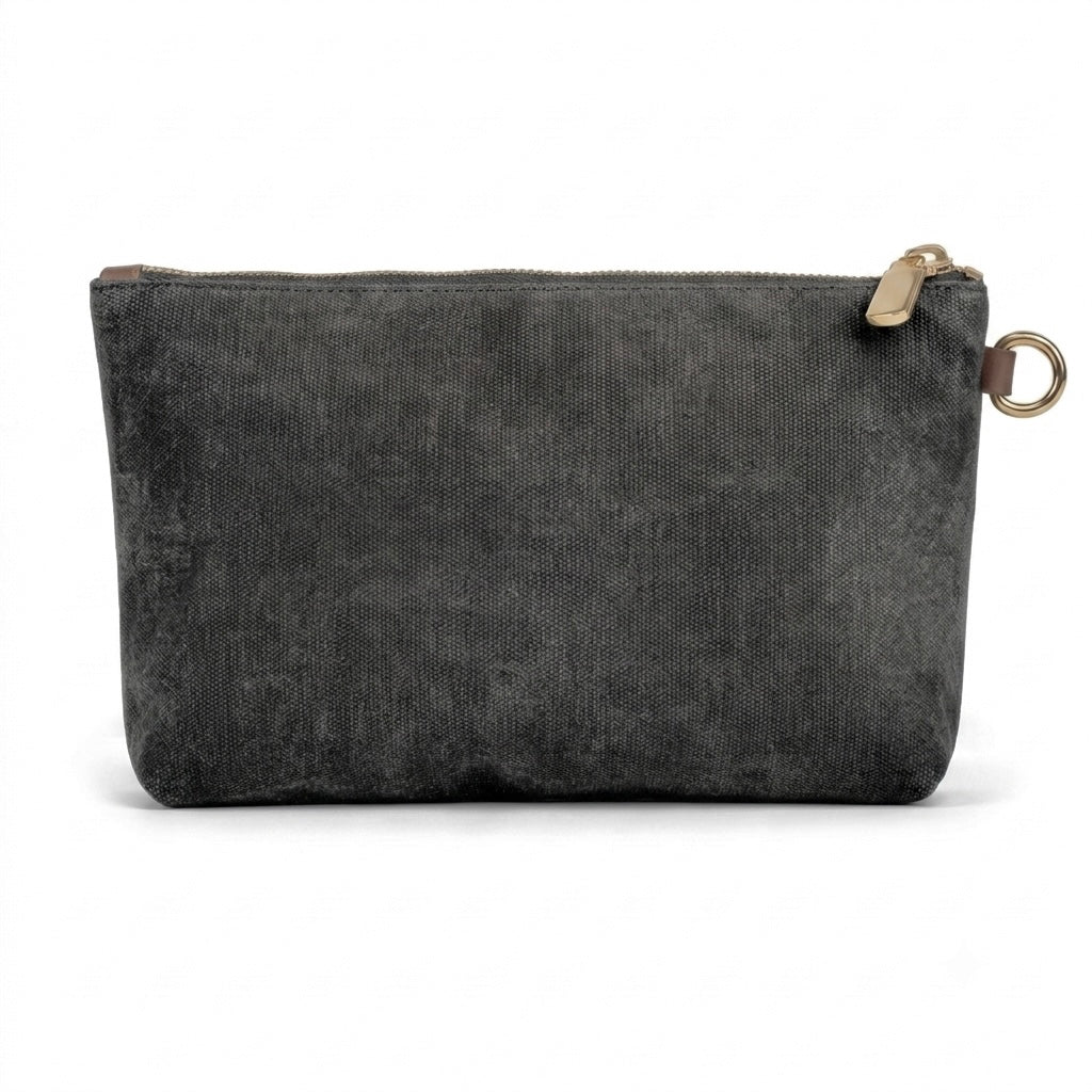 Lucy Large Zipper Pouch | Black Washed Canvas