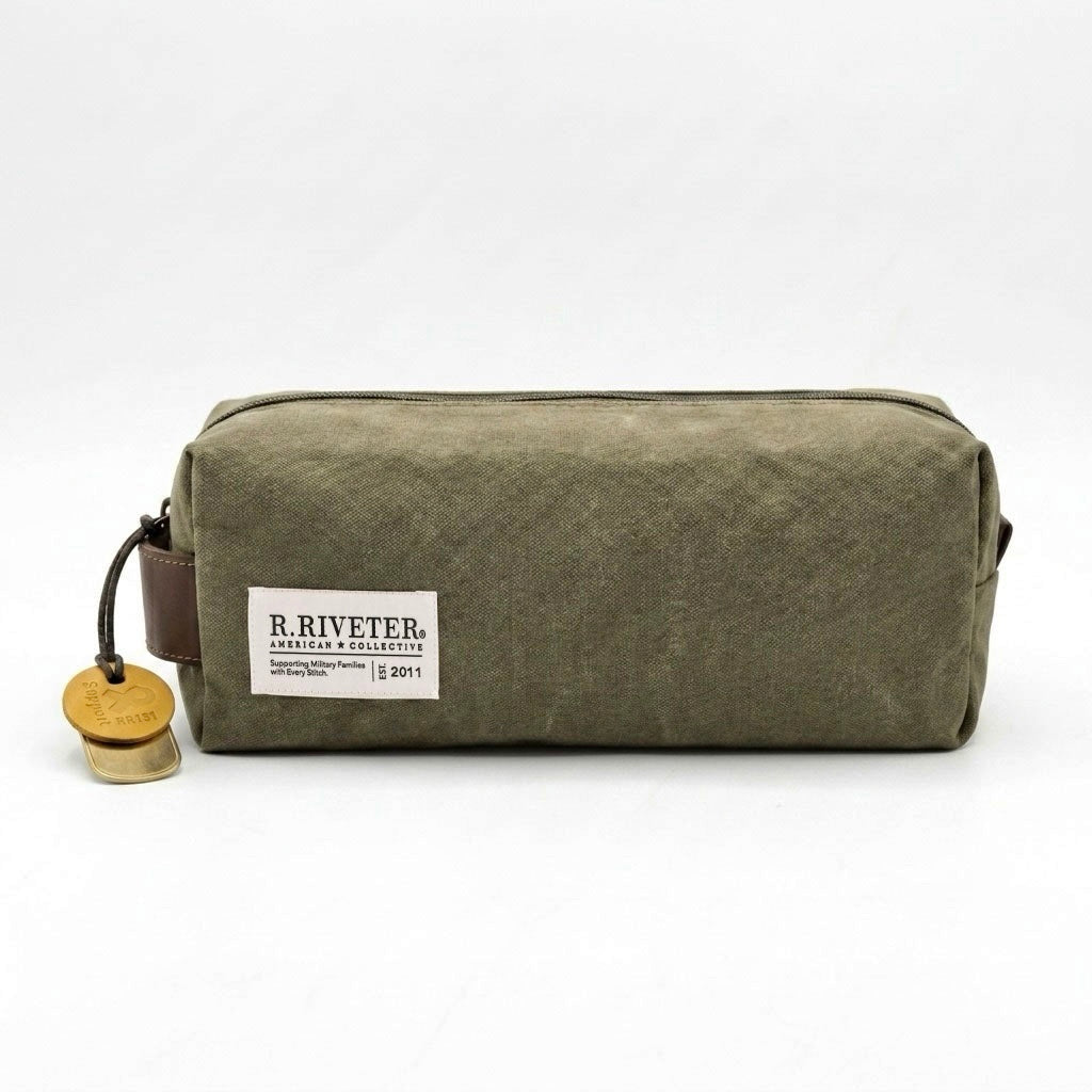Men's Dopp Kit | Fatigue Waxed Canvas + Brown Leather