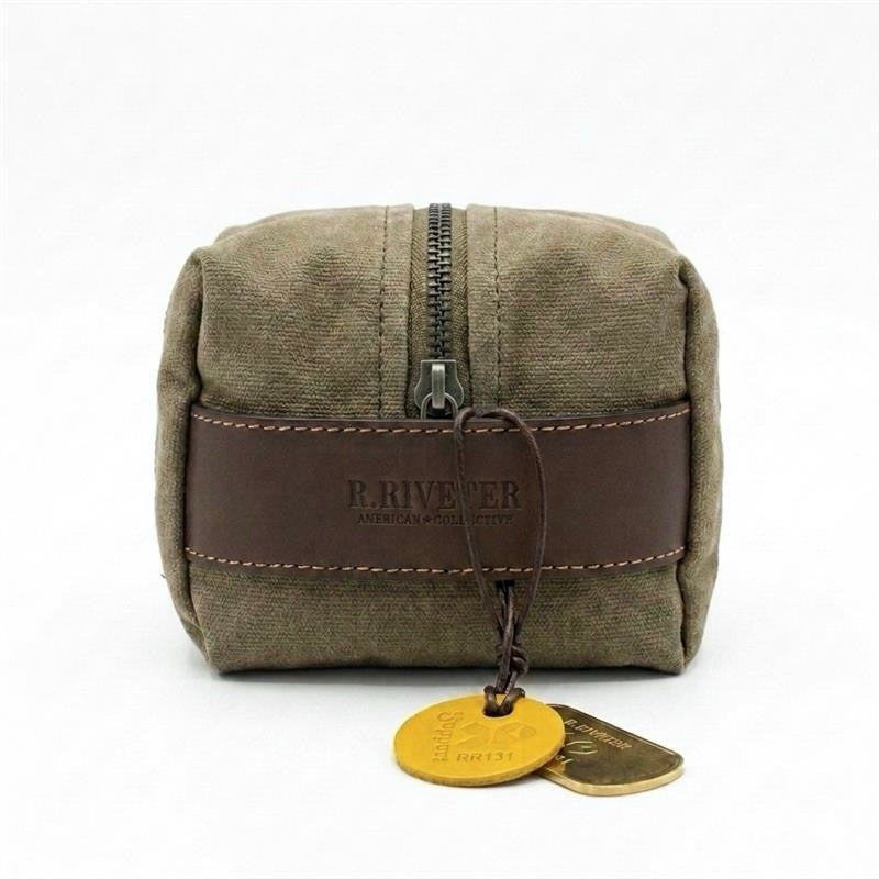 Men's Dopp Kit | Fatigue Waxed Canvas + Brown Leather