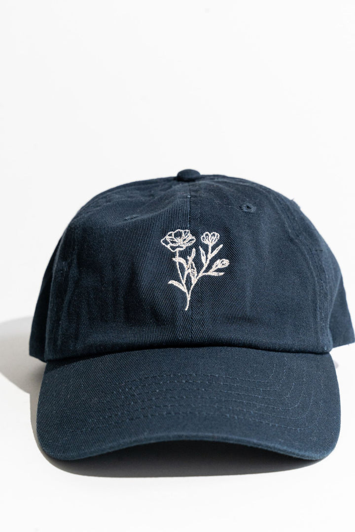Baseball Hat | Navy with Poppy Embroidery