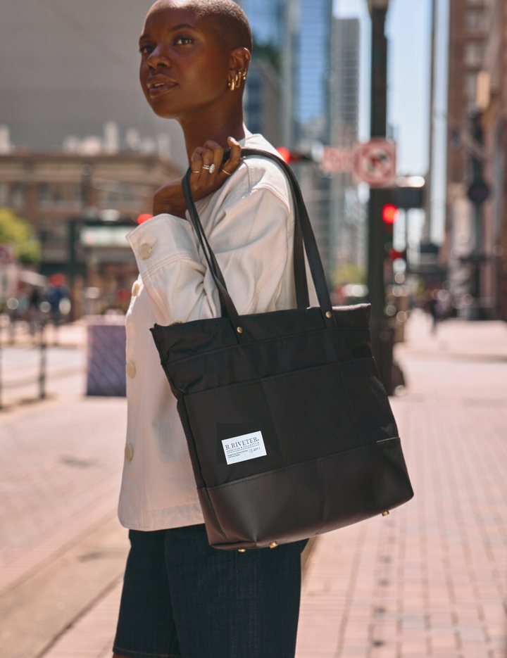 Harriet Tote Bag | Black Nylon + Black Leather