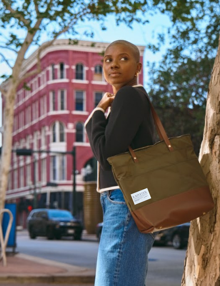 Harriet Tote Bag | Fatigue Nylon + Brown Leather