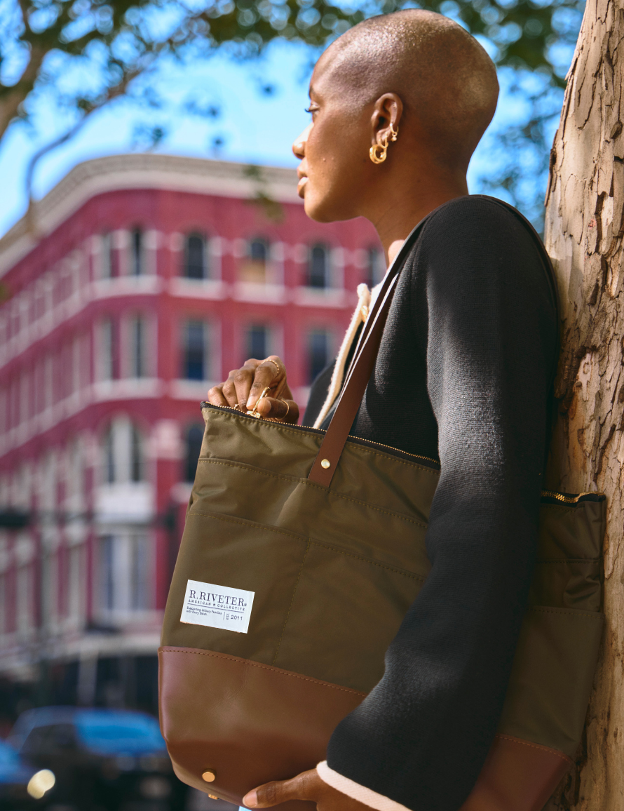 Harriet Tote Bag | Fatigue Nylon + Brown Leather