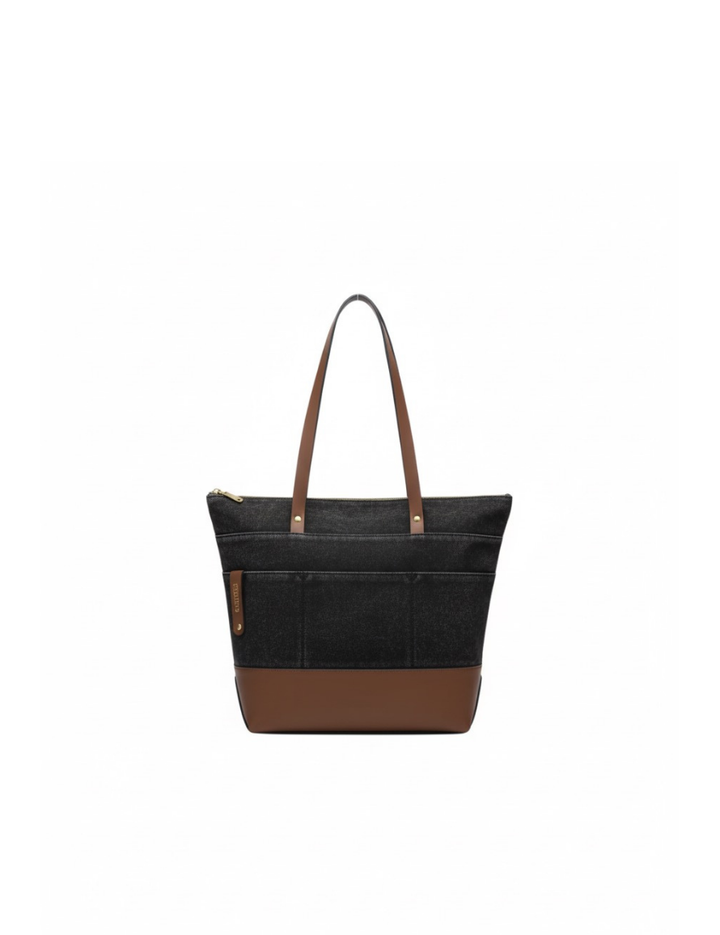 Harriet Tote Bag | Black Washed Canvas + Brown Leather