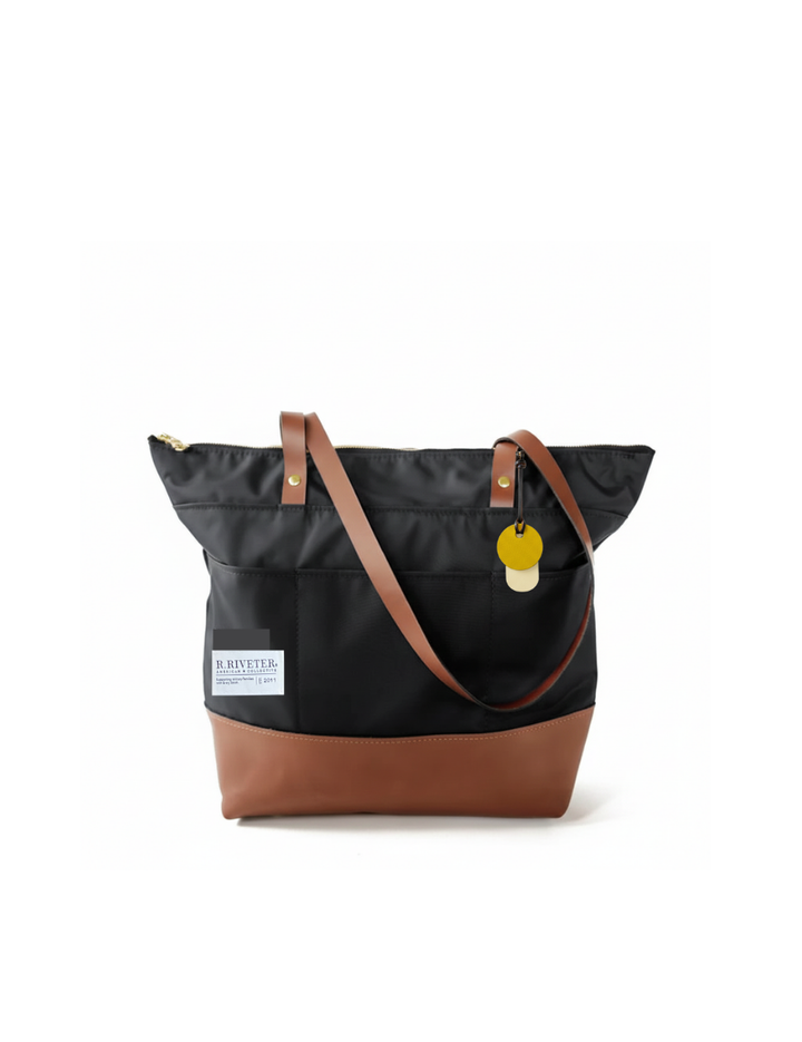 Harriet Tote Bag | Black Nylon + Brown Leather
