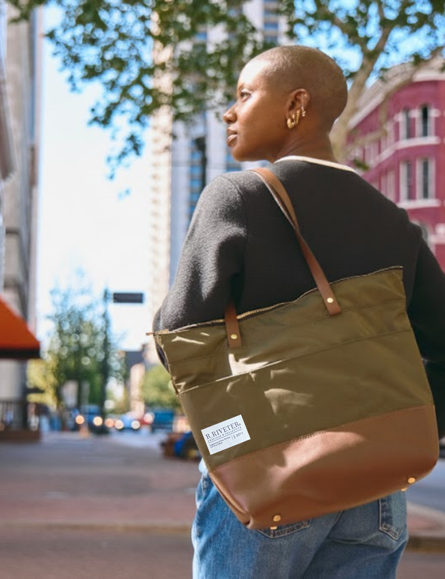 Harriet Tote Bag | Fatigue Nylon + Brown Leather