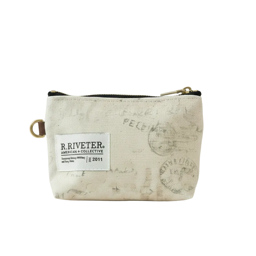 Small pouch with a map design and Riveter label on a white background