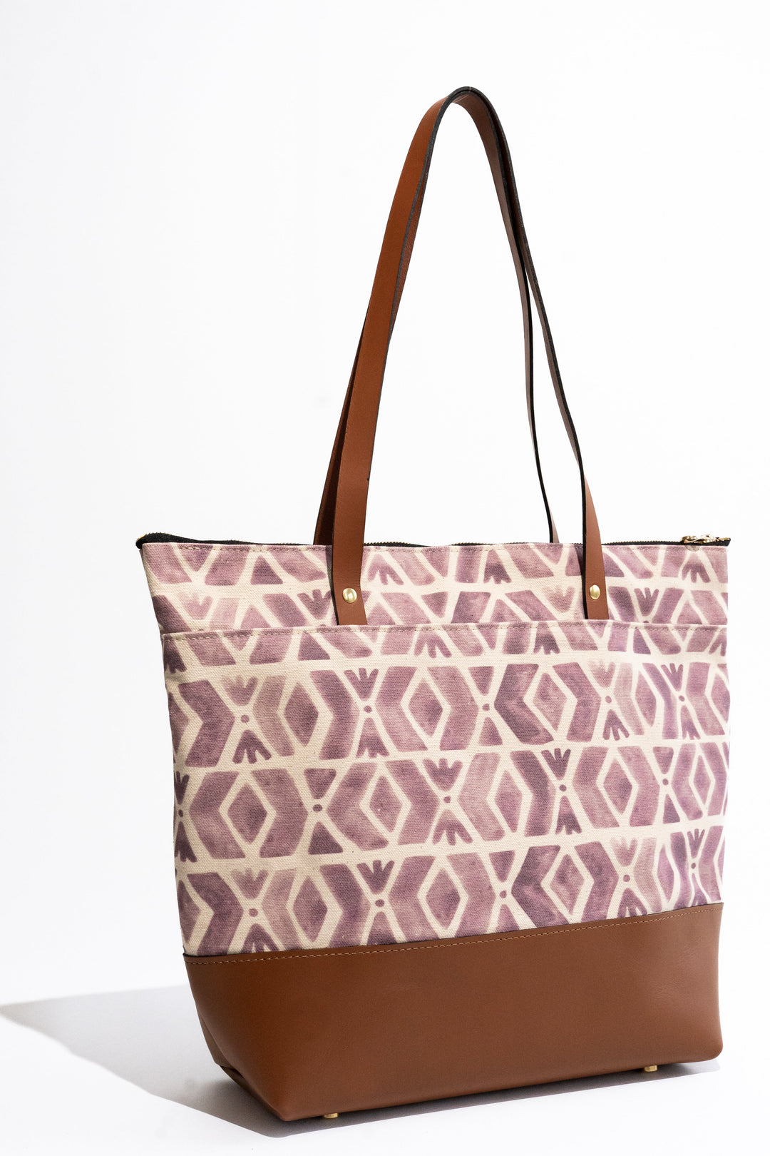 Harriet | Purple Geo Print + Tan Leather