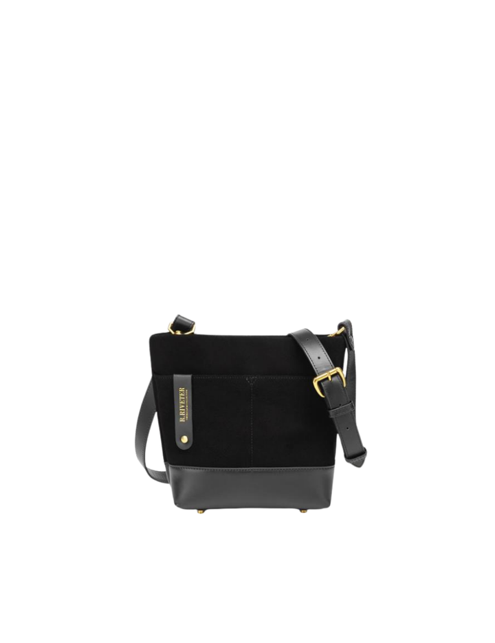 Betsy Bucket Bag | Black Suede + Black