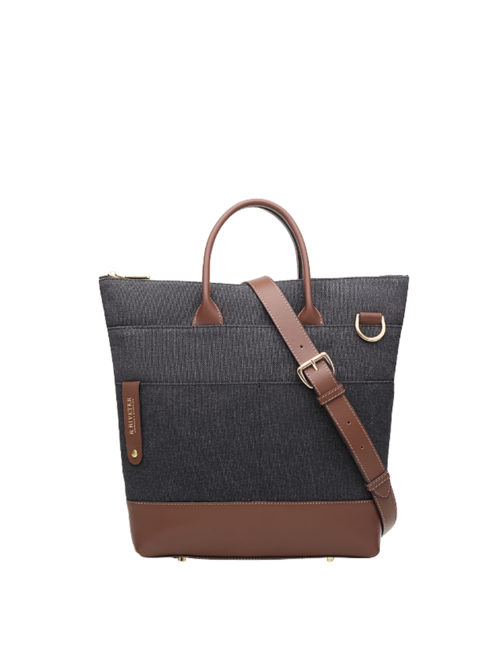 Otto Tote | Black Washed Canvas + Brown Leather