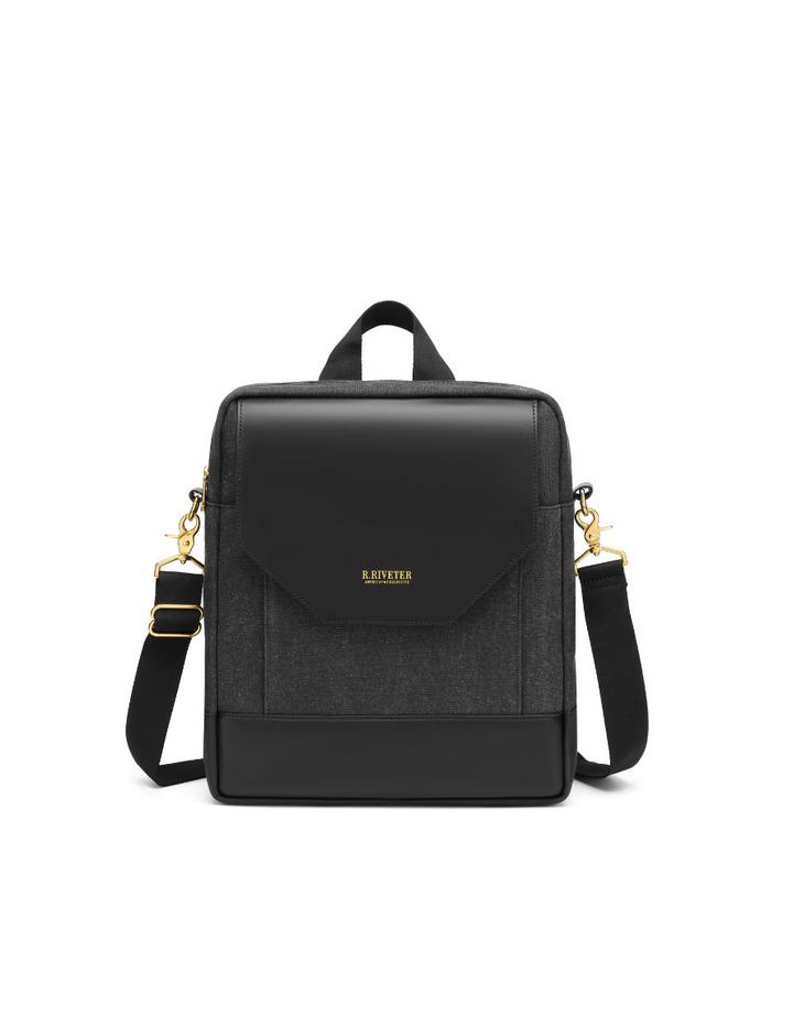Corbin | Black Washed Canvas + Black Leather