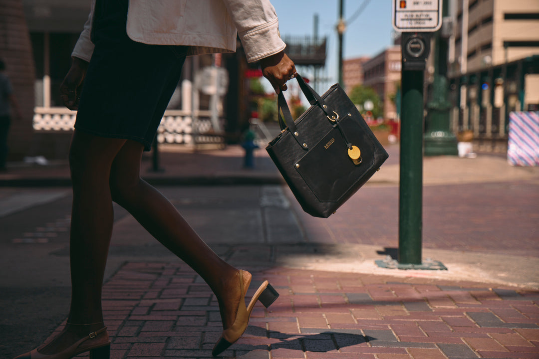 Marcy | Black Leather Satchel