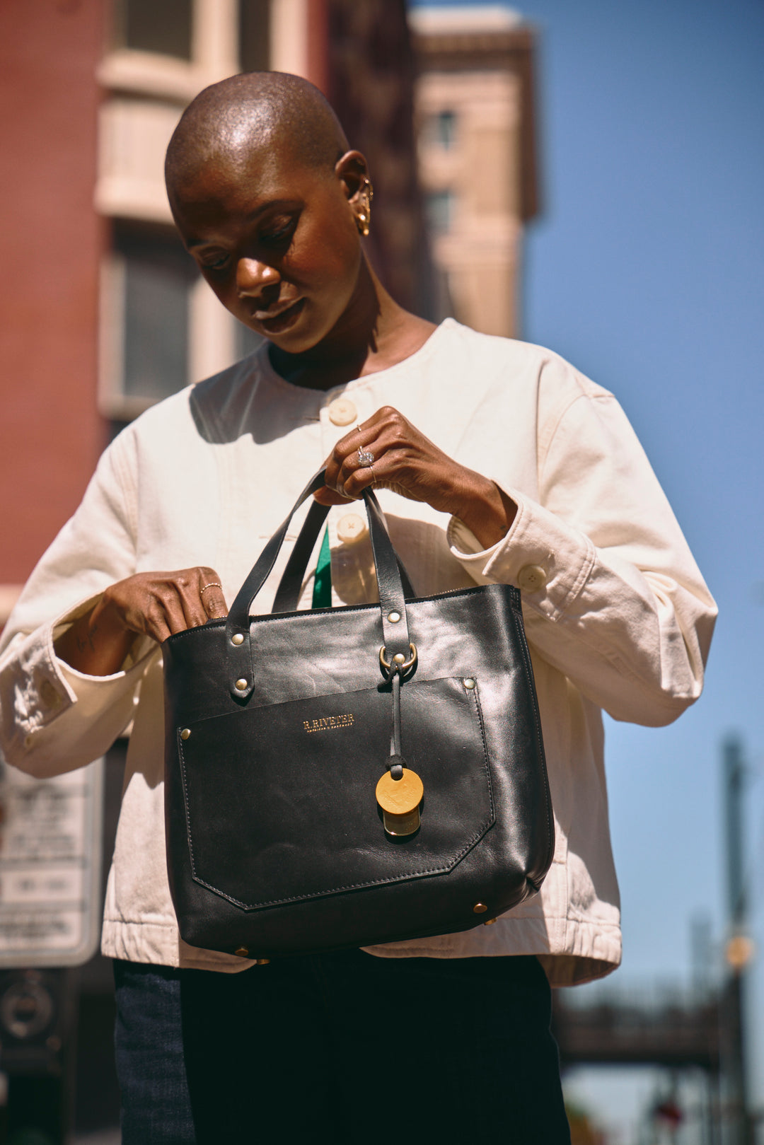 Marcy | Black Leather Satchel