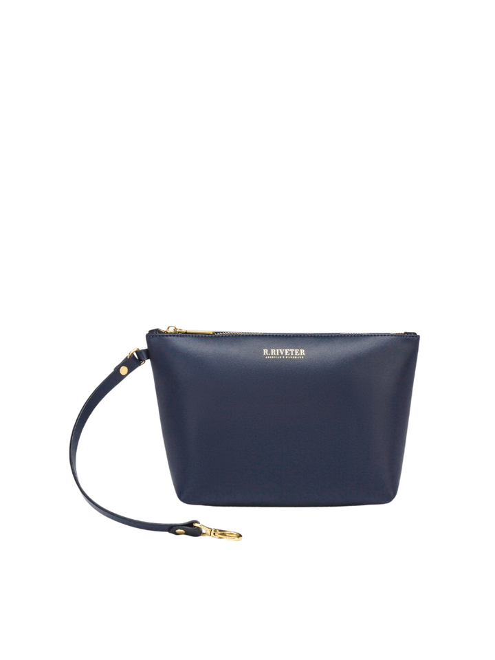 Naomi | Signature Navy Leather Zipper Clutch