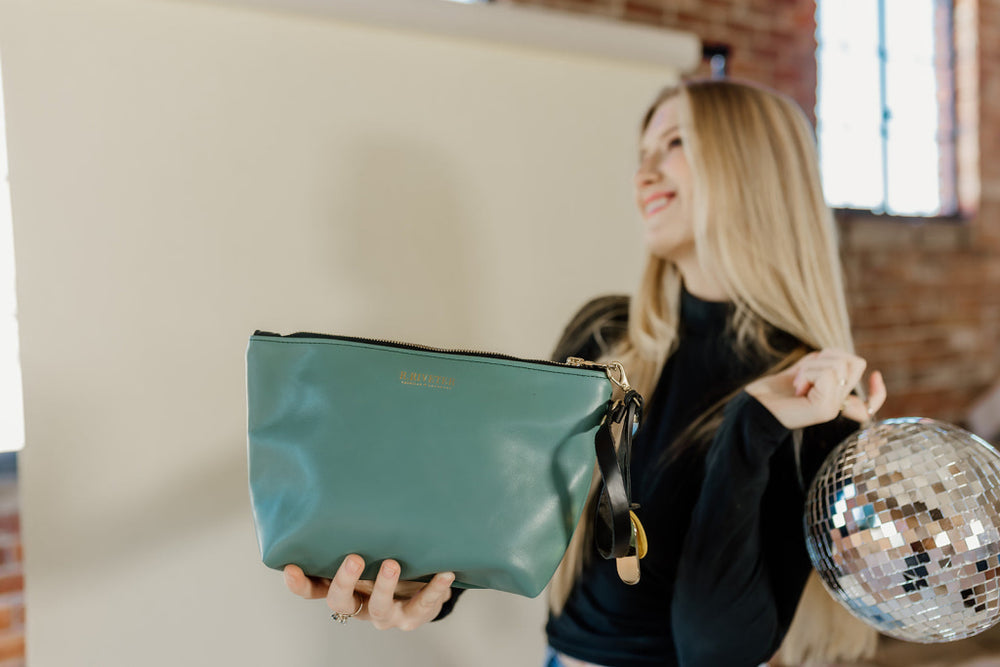 Naomi | Special Edition Wildflower Leather Clutch Aqua Haze Hydrangea