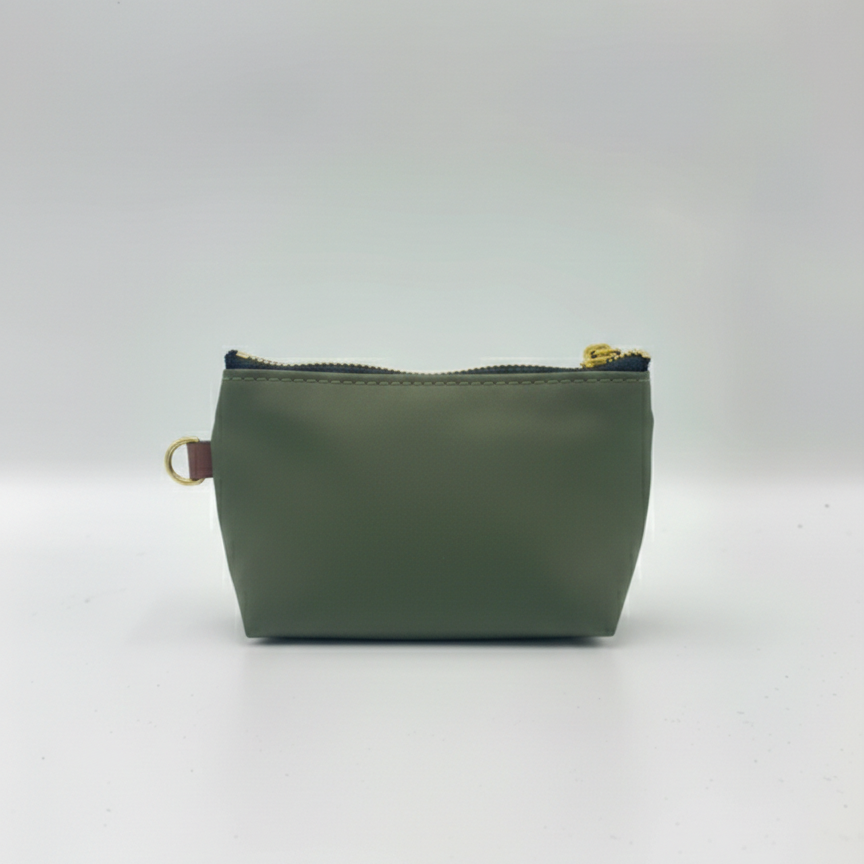 Green pouch with a zipper on a white background