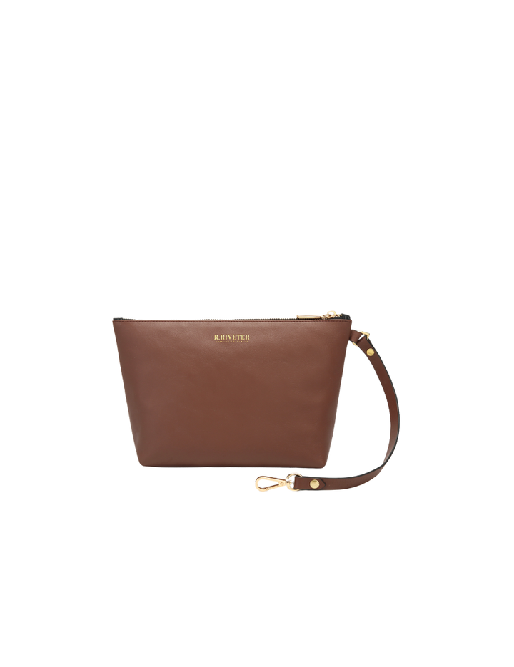Naomi | Brown Leather Zipper Clutch