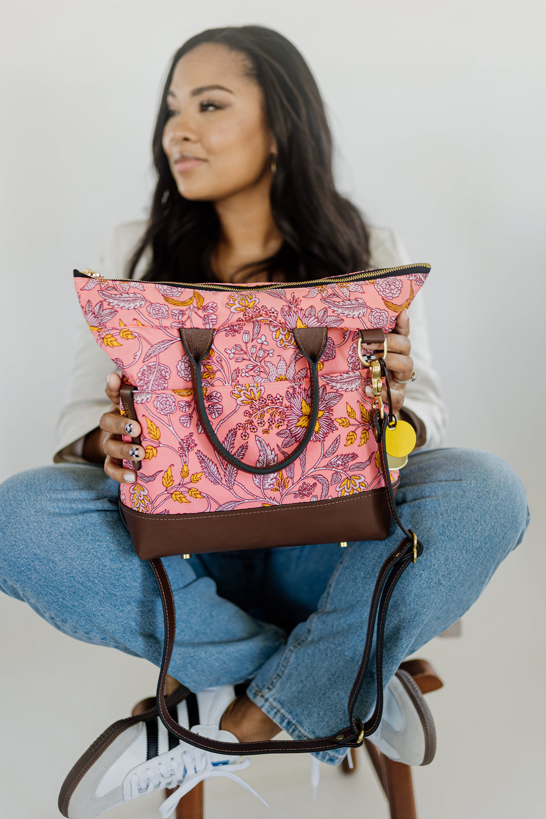 Otto | Rose Bandana Printed Nylon + Brown Leather Satchel