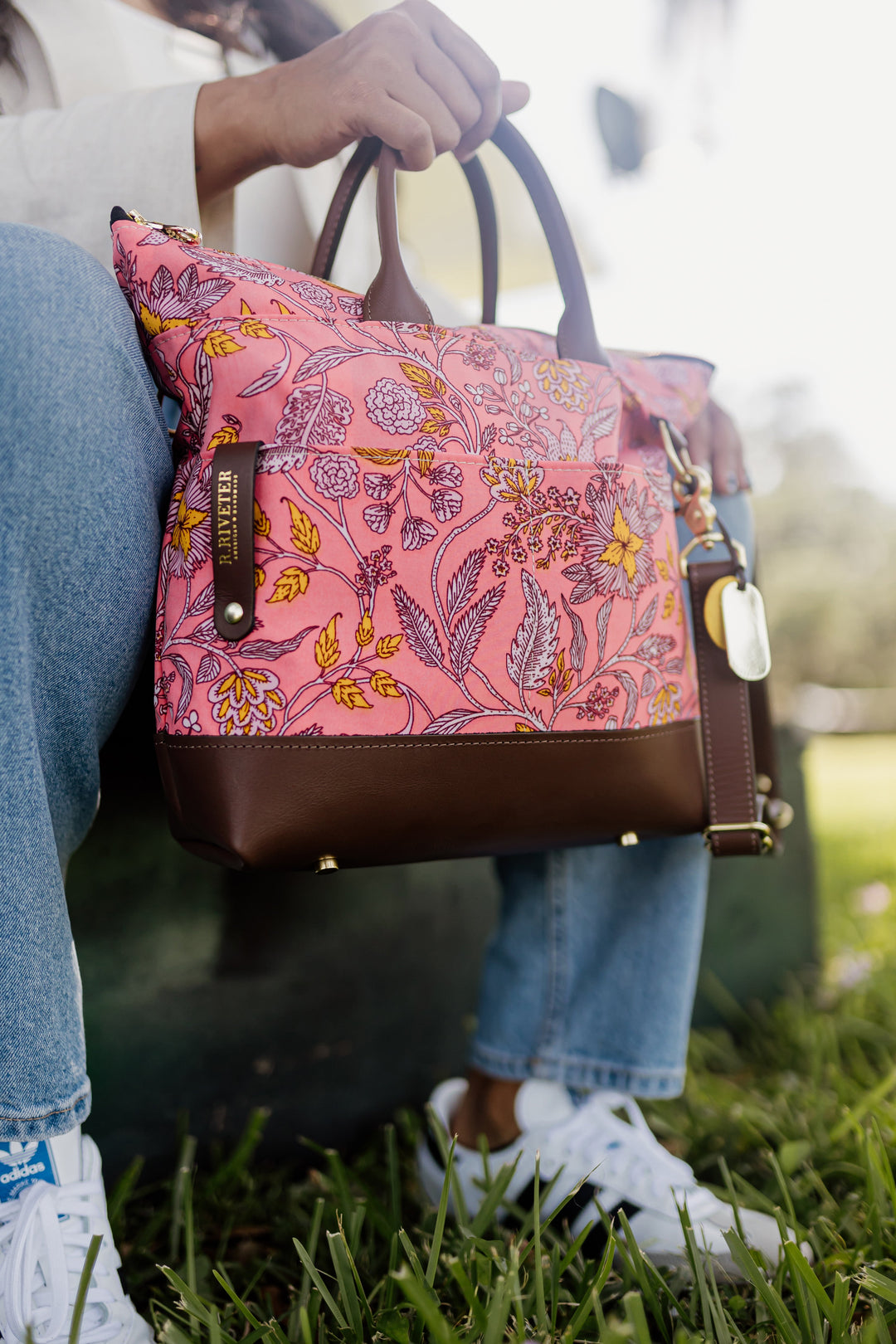 Otto | Rose Bandana Printed Nylon + Brown Leather Satchel