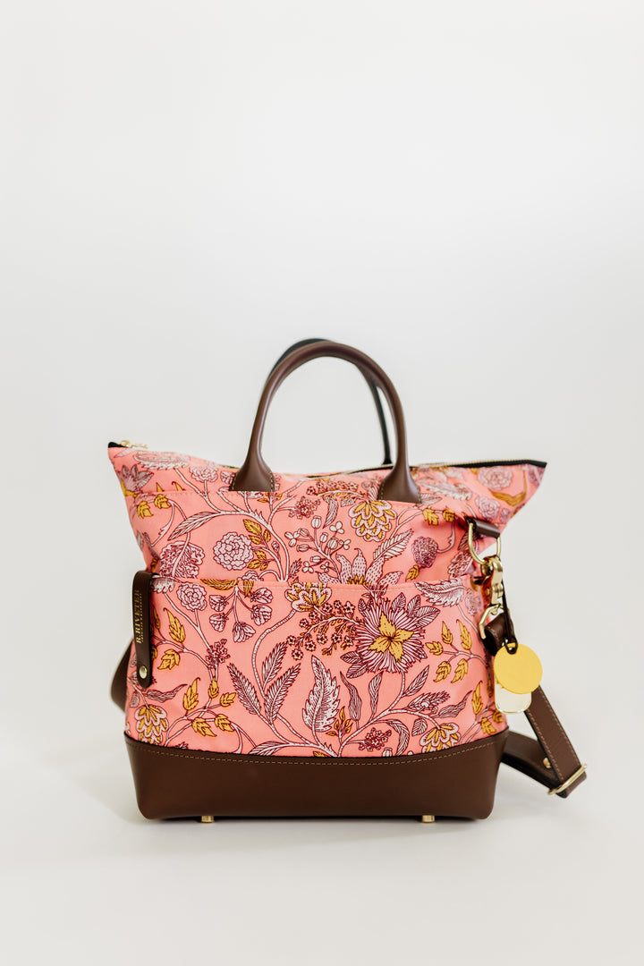 Otto | Rose Bandana Printed Nylon + Brown Leather Satchel