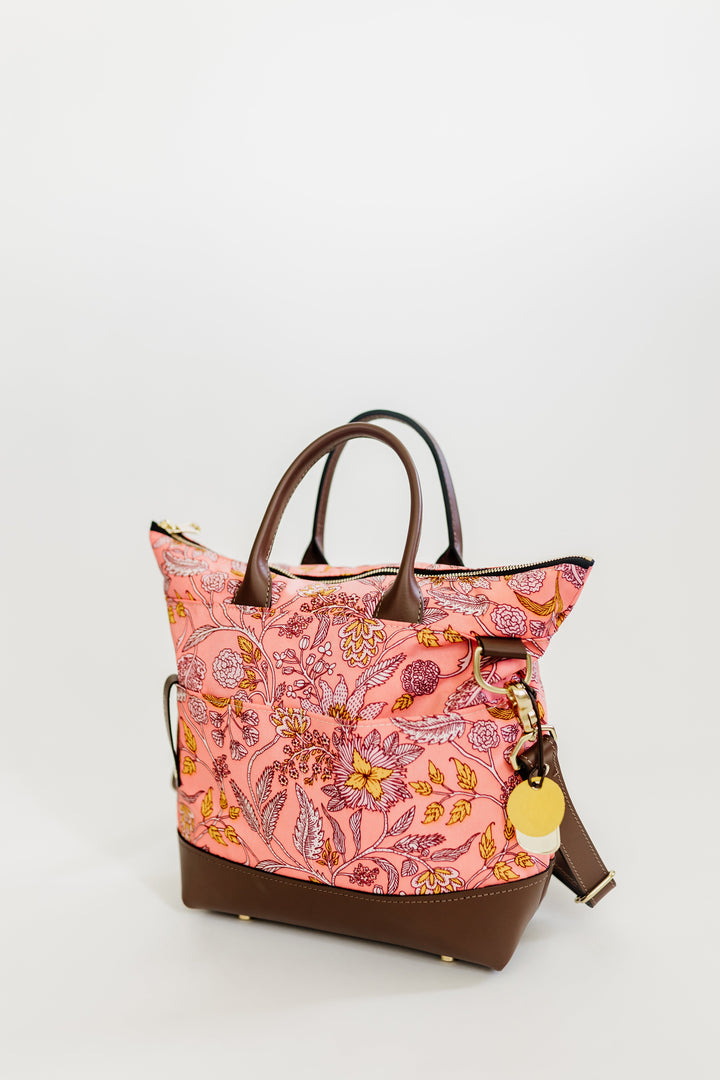 Otto | Rose Bandana Printed Nylon + Brown Leather Satchel