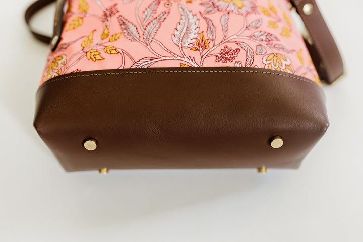 Otto | Rose Bandana Printed Nylon + Brown Leather Satchel