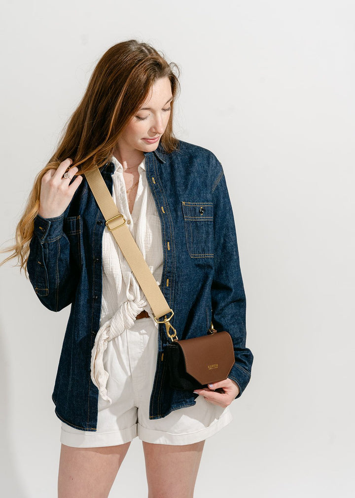 Whittle | Signature Black Canvas + Brown Leather with Webbed Crossbody Strap