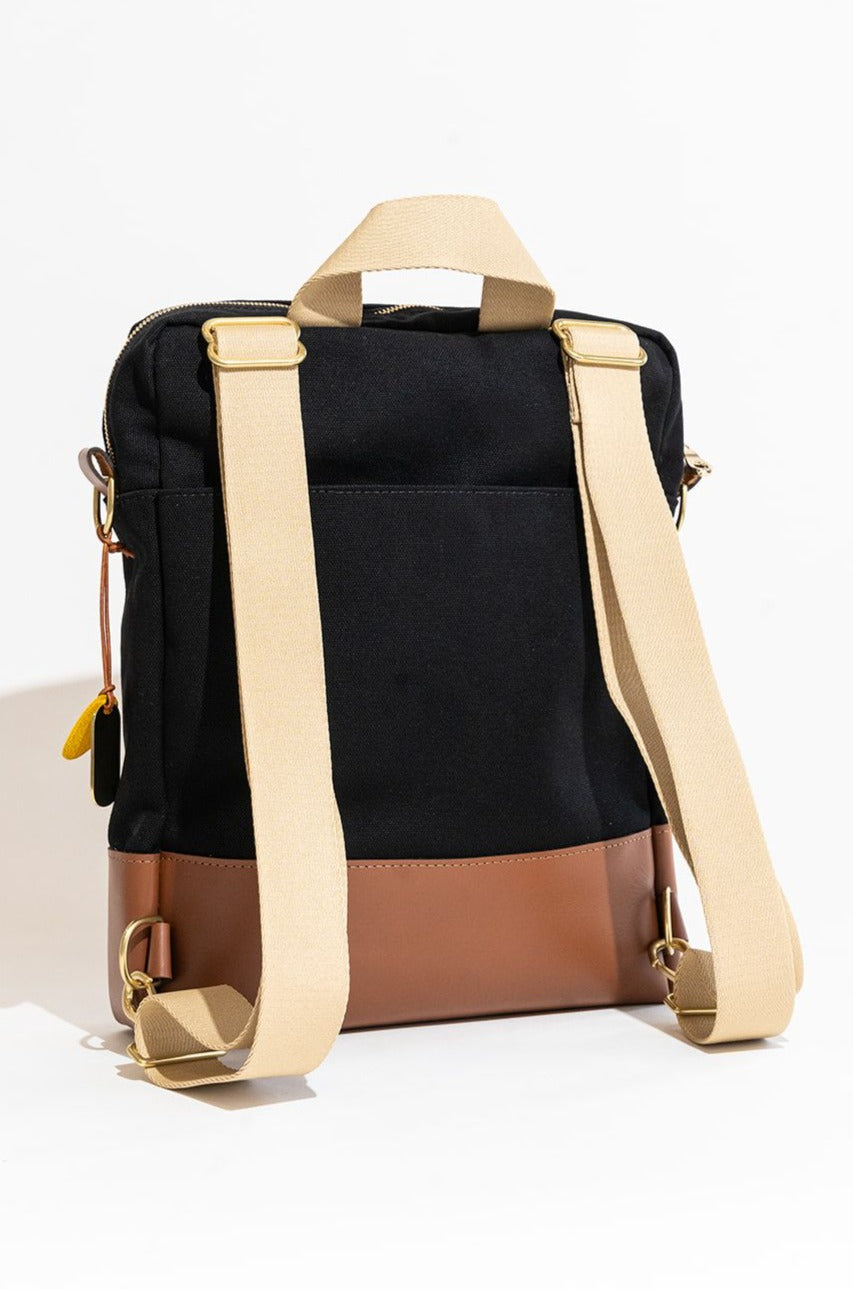 Corbin  Signature Black Canvas + Tan Leather Backpack – R. Riveter