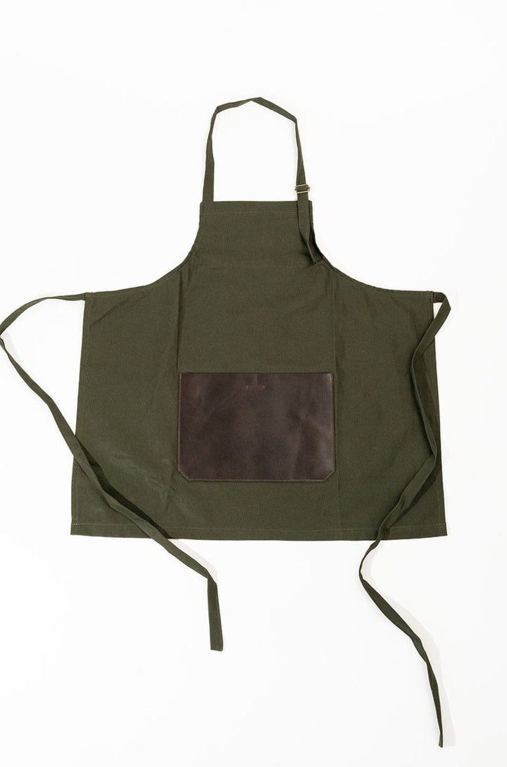 Riveter Made Apron | Fatigue + Brown Leather