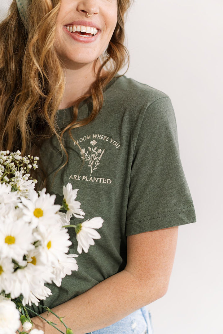 Unisex T-Shirt | Fatigue Cotton Crewneck with Wildflower Embroidery