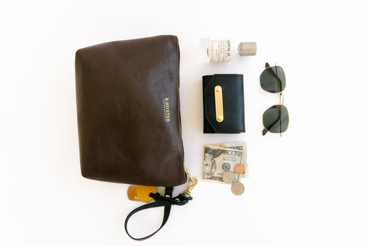 Naomi | Signature Brown Leather Zipper Clutch