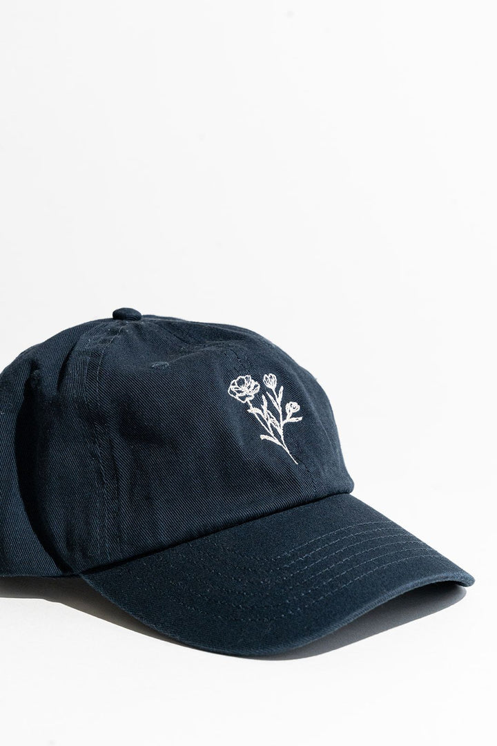 Baseball Hat | Navy with Poppy Embroidery