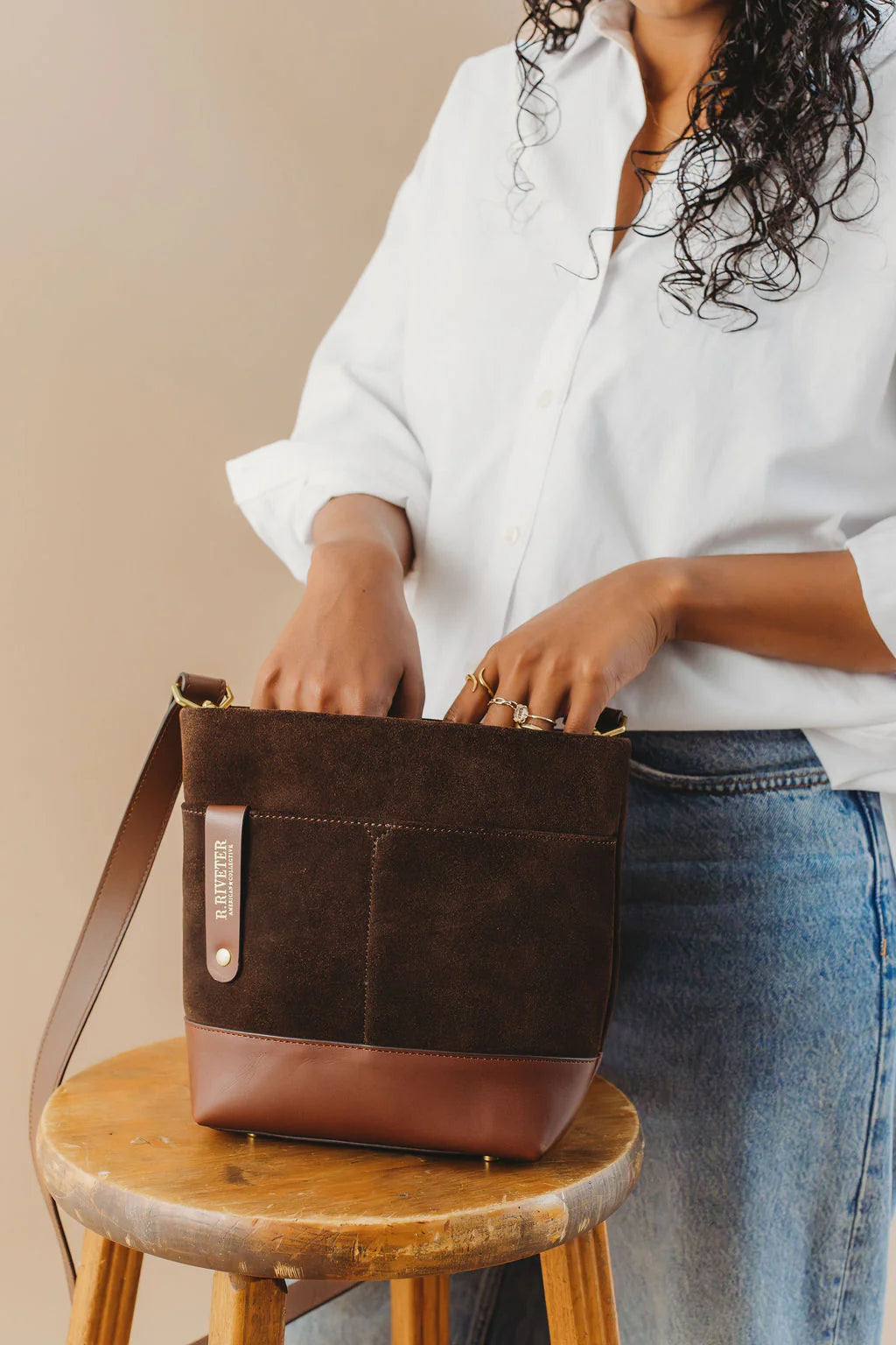 Betsy Bucket Bag | Coffee Suede + Brown