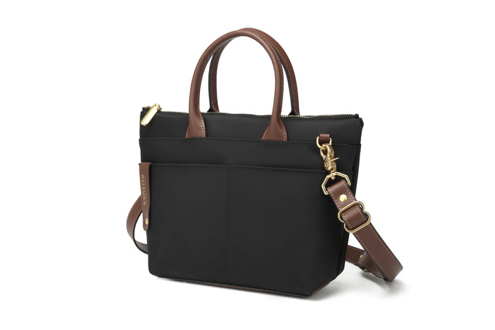 Dot | Small Tote | Black Nylon + Brown Leather