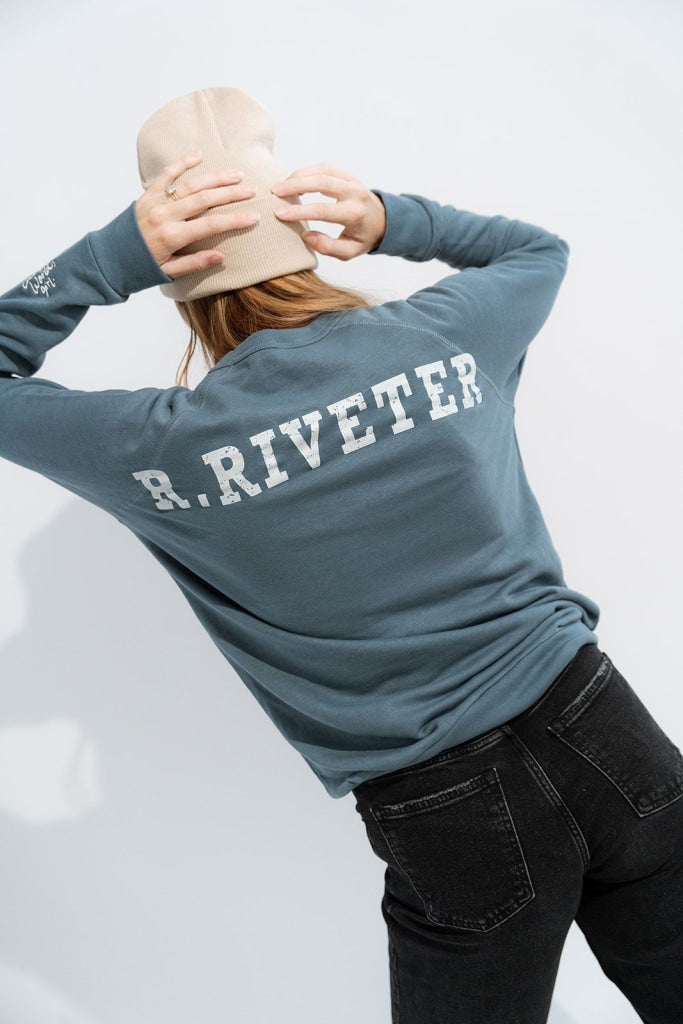 Unisex Sweatshirt | Denim Washed R.riveter Logo Clothing